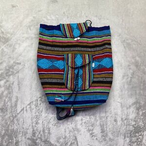 Lillo Mexican Woven Baja Backpack Multi Color Striped Rucksack Boho Gipsy
